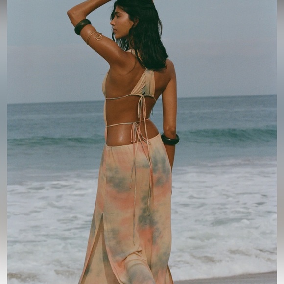 Indah NYX Dress Bamboo Tie Dye Plunging Maxi Tie Dye Small Beach Boho Festival - Picture 2 of 10